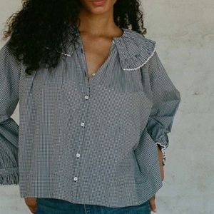DOEN SEYCHELLE TOP -- AZURE PARIS GINGHAM NWT